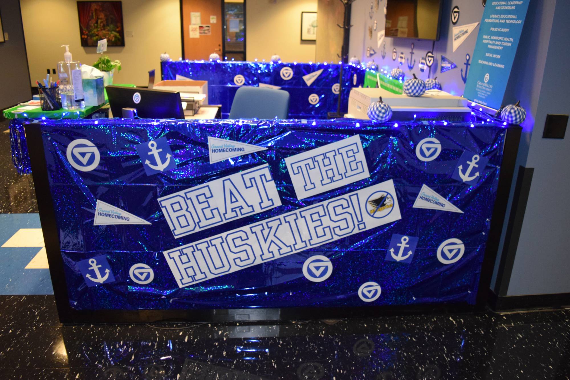 CECI Dean's Office Homecoming decor, "Beat the Huskies" sign